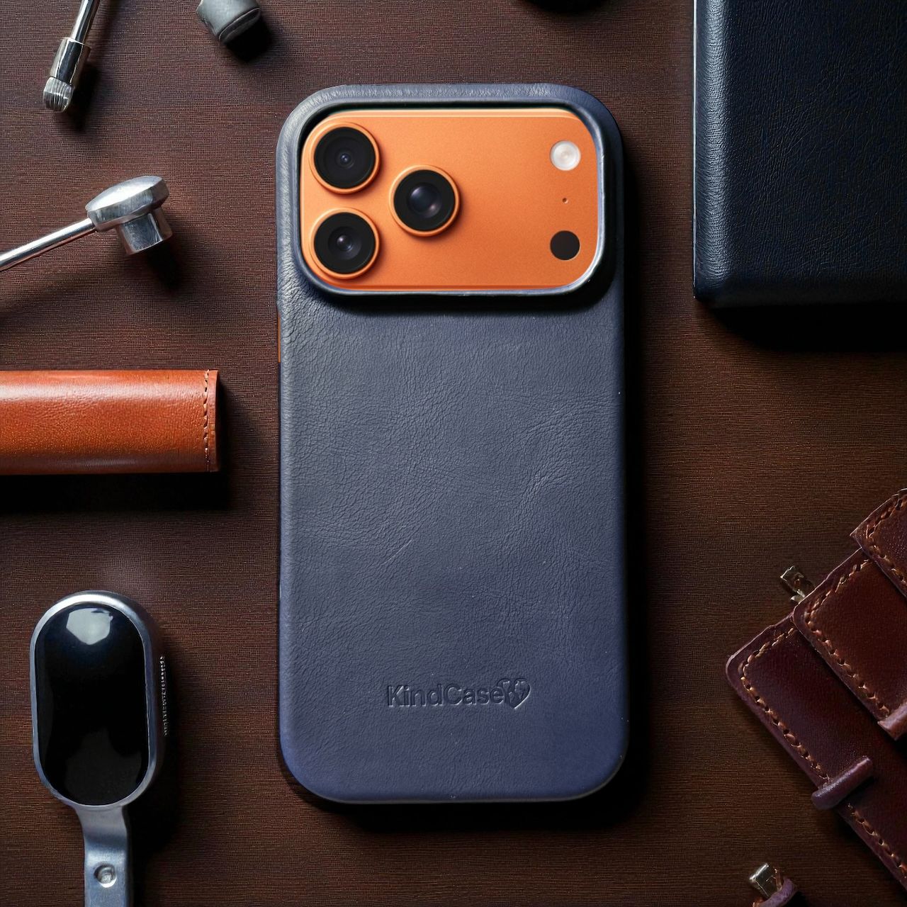 KindCase iPhone 17 PRO (Navy Blue) Natural Leather Case