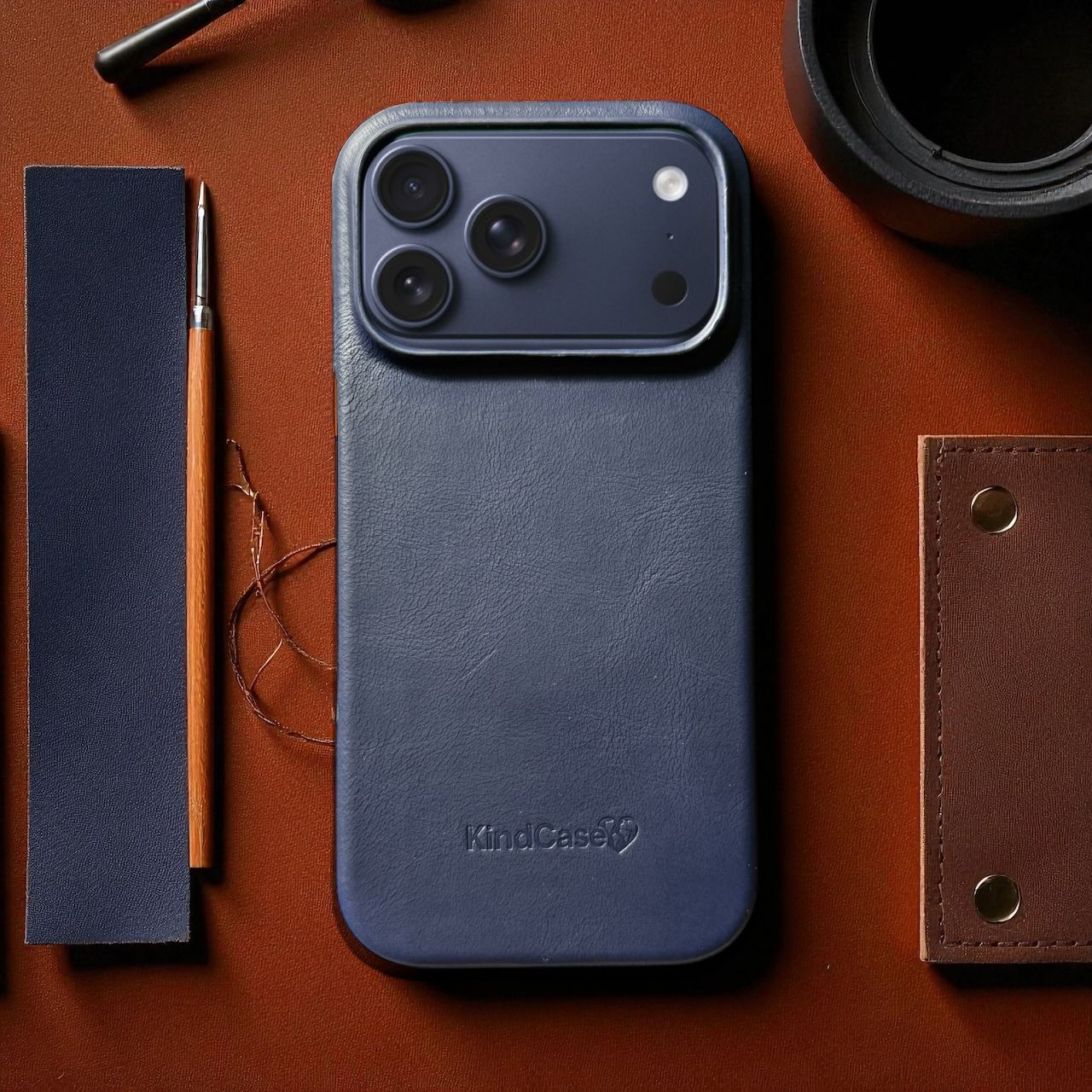 KindCase iPhone 17 PRO (Navy Blue) Natural Leather Case